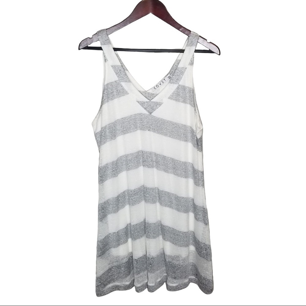 Covet Cream and Gray Striped Tank Dress